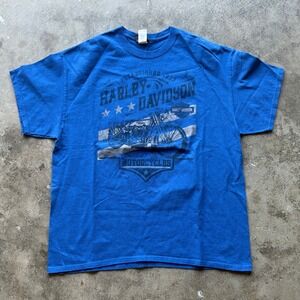 Harley‎ Davidson XL T Shirt Big Barn Des Moines Iowa Blue Motorcycle Tee
